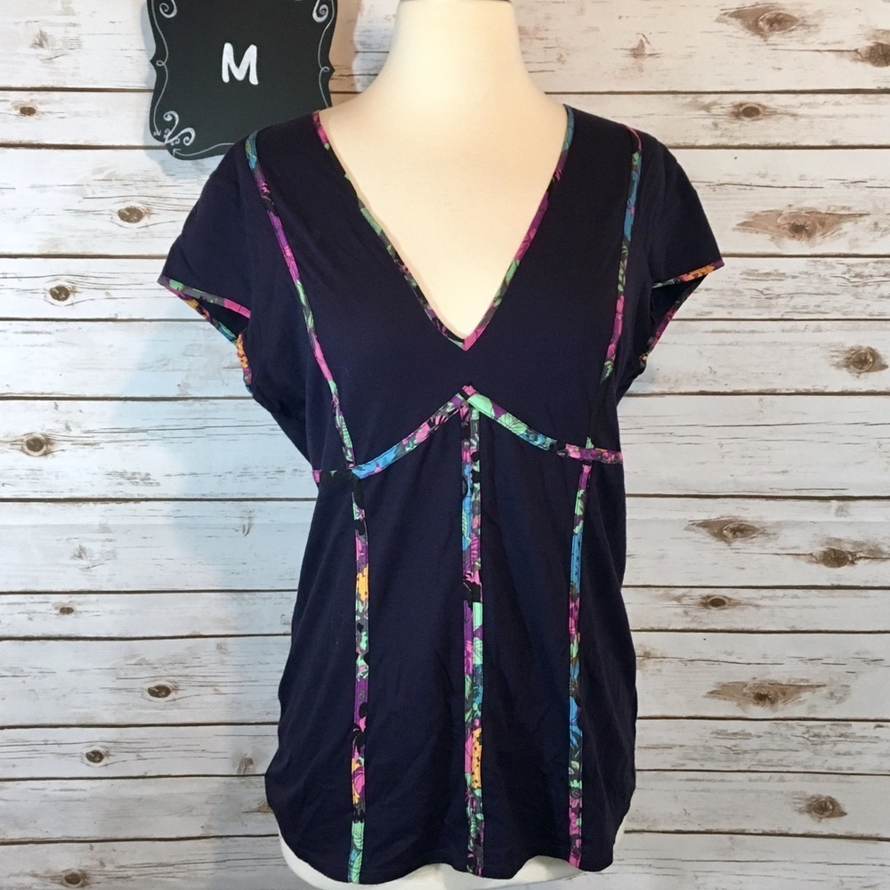 PLENTY by TRACY REESE Navy Blue V-Neck Shirt